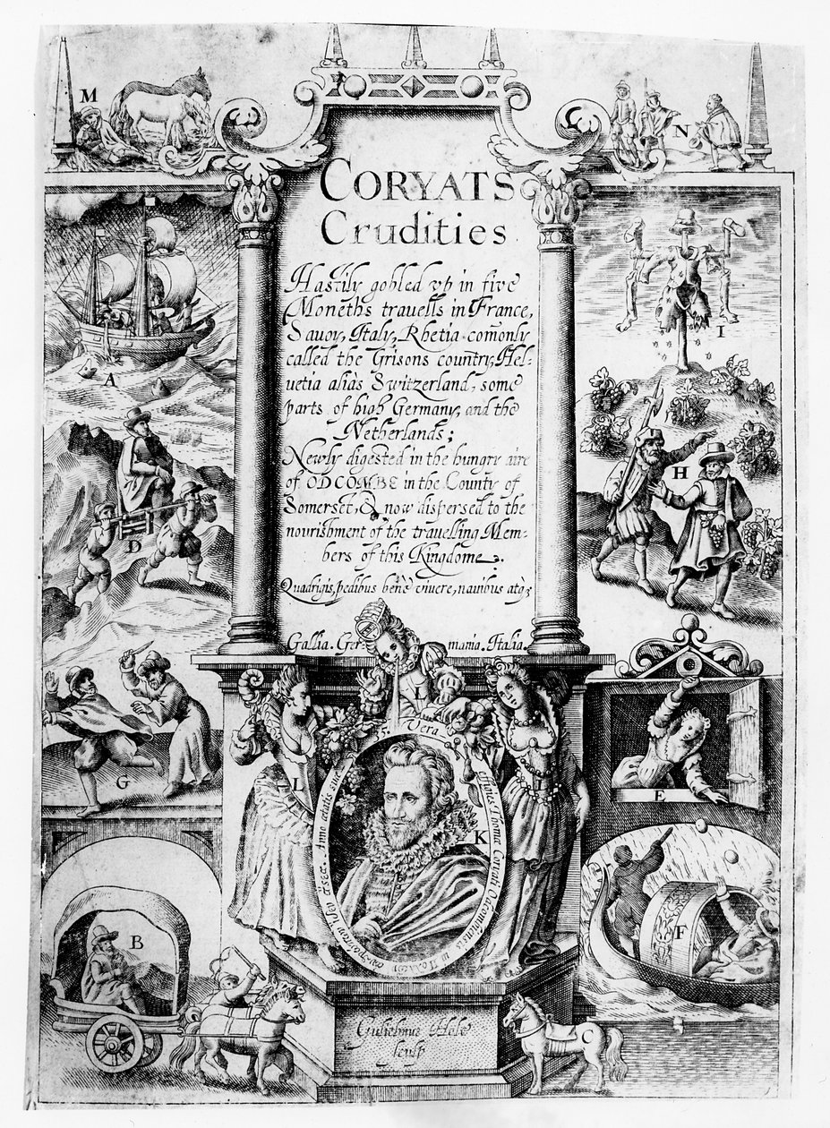 Titelpagina van Coryats Crudities, gepubliceerd in 1611 door English School