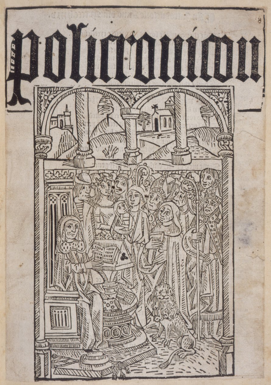 Titelpagina van de Polychronicon door Ranulf Higden, gedrukt door Wynkyn de Worde door English School