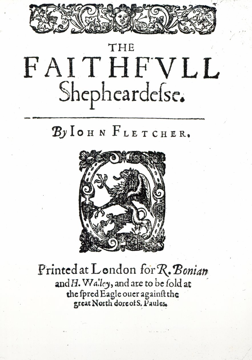 Titelpagina van The Faithfull Shepherdess door John Fletcher, c.1609 door English School