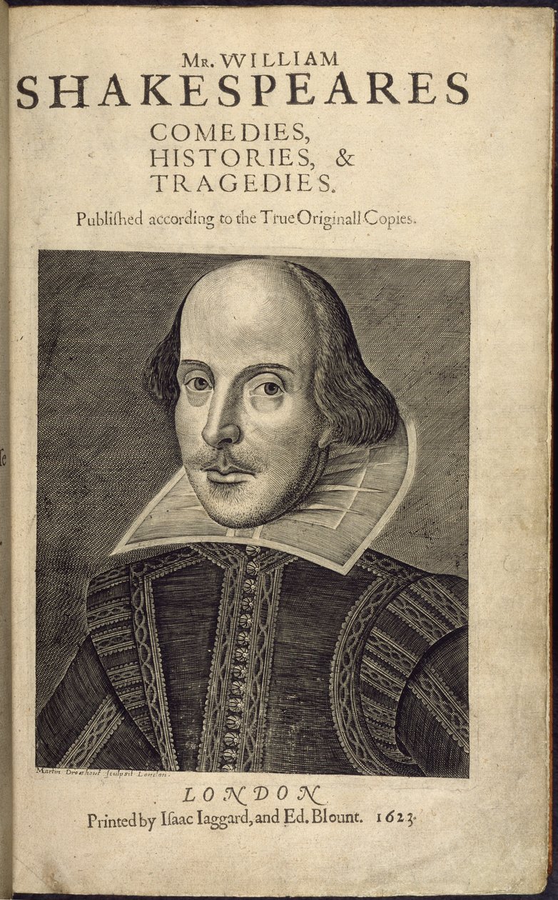 Titelpagina met een portret van Shakespeare, uit 