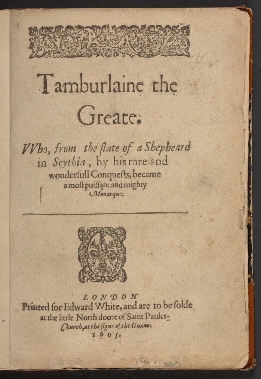 Titelpagina van Tamburlaine de Grote, door Christopher Marlowe door English School