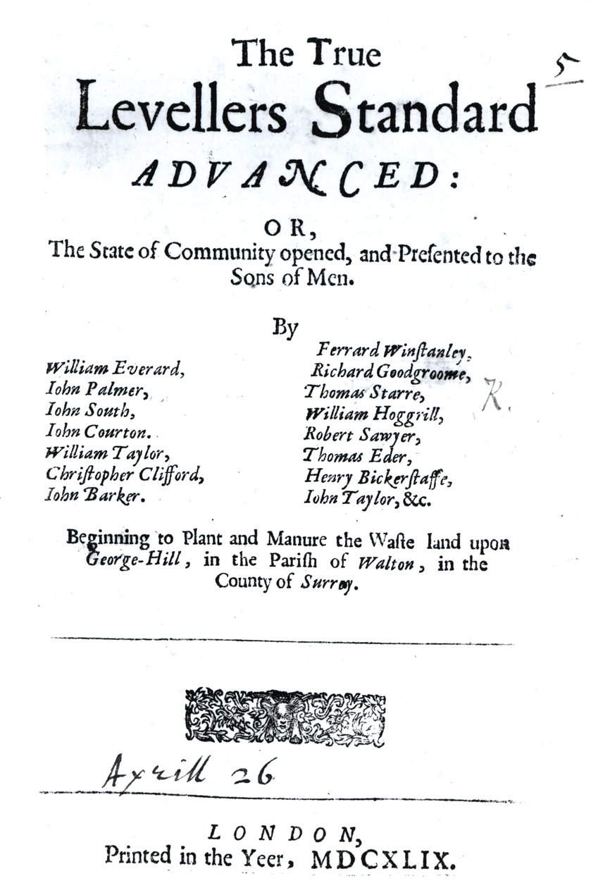 Titelpagina van The True Levellers Standard, gepubliceerd op 26 april 1649 door English School