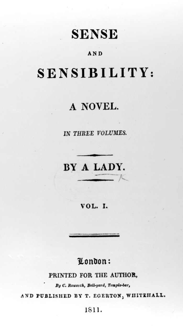 Titelpagina van Sense and Sensibility door Jane Austen, eerste editie, 1811 door English School