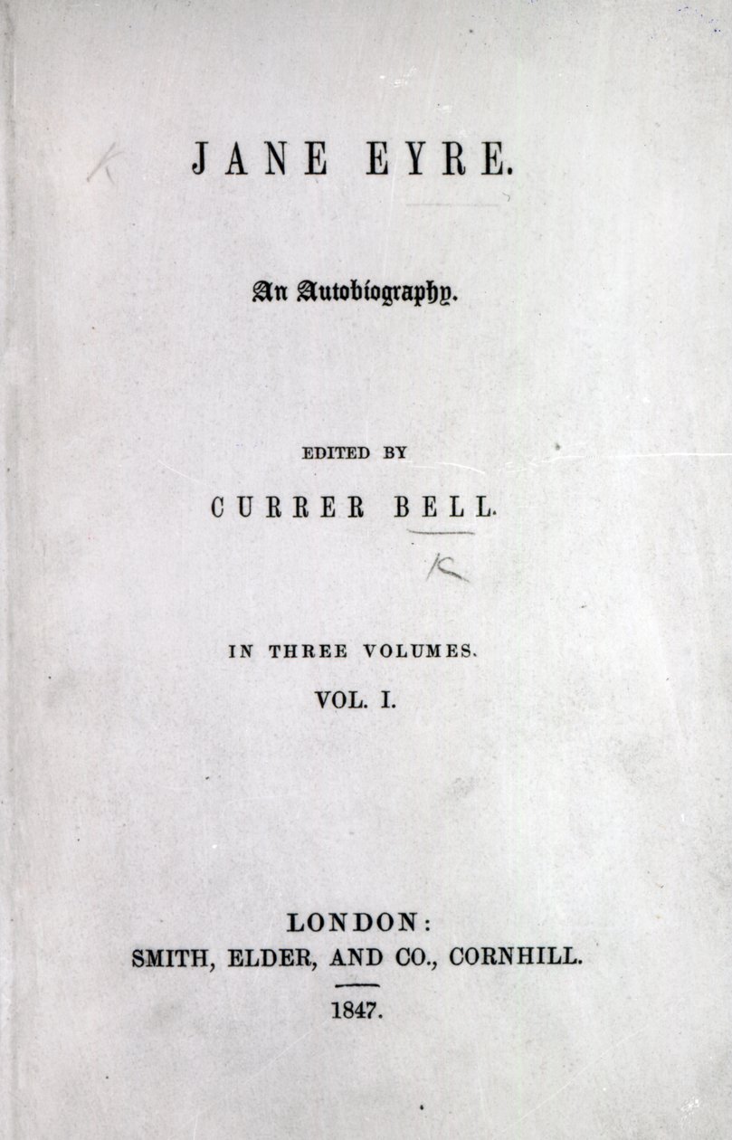 Titelpagina van de eerste editie van Jane Eyre door Charlotte Bronte, 1847 door English School
