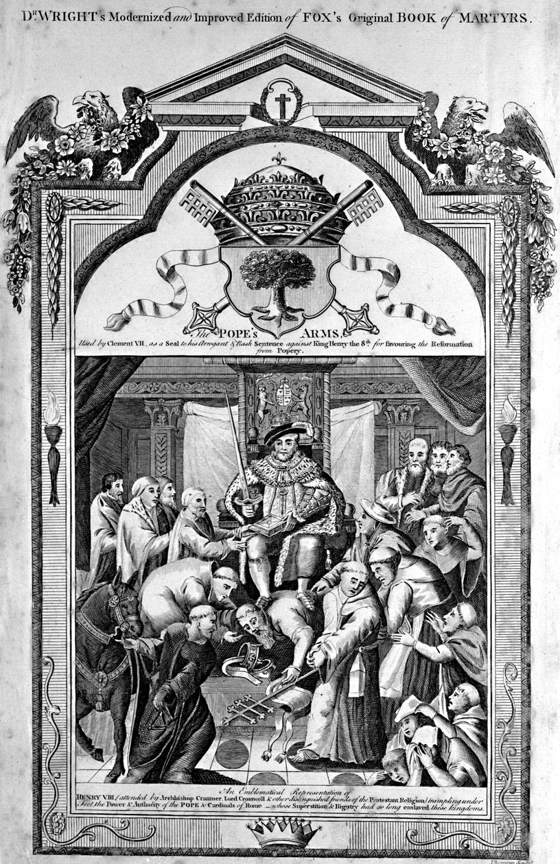Titelpagina, The Popes Arms uit The New and Complete Book of Martyrs, door Paul Wright door English School