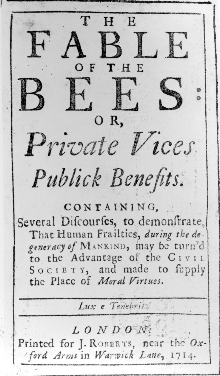 Titelpagina van The Fable of the Bees door Bernard de Mandeville, 1714 door English School