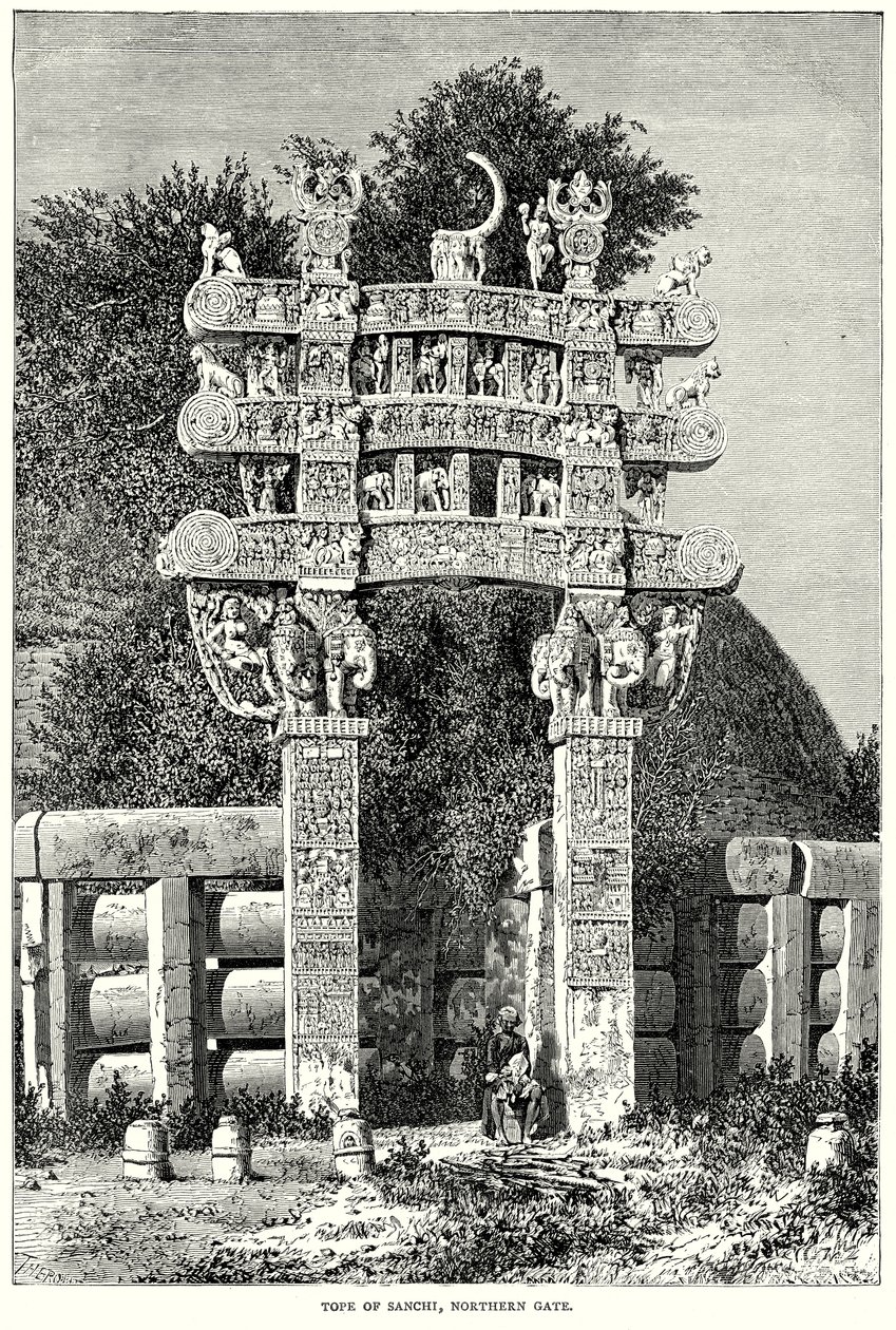 Tope van Sanchi, noordelijke poort (gravure) door English School