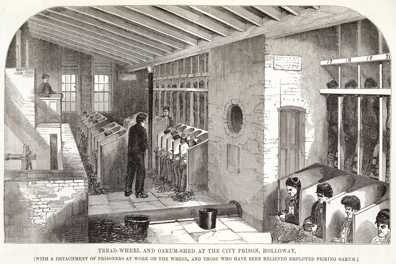 Looprad en Eikenschuur in de Stadsgevangenis, Holloway, uit The Criminal Prisons of London and Scenes of Prison Life door Henry Mayhew (1812-87) en John Binny, 1862 door English School
