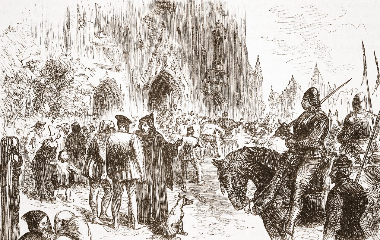 Proces van Jerome: wachtend op het vonnis, illustratie uit De Geschiedenis van het Protestantisme door James Aitken Wylie, 1878 door English School