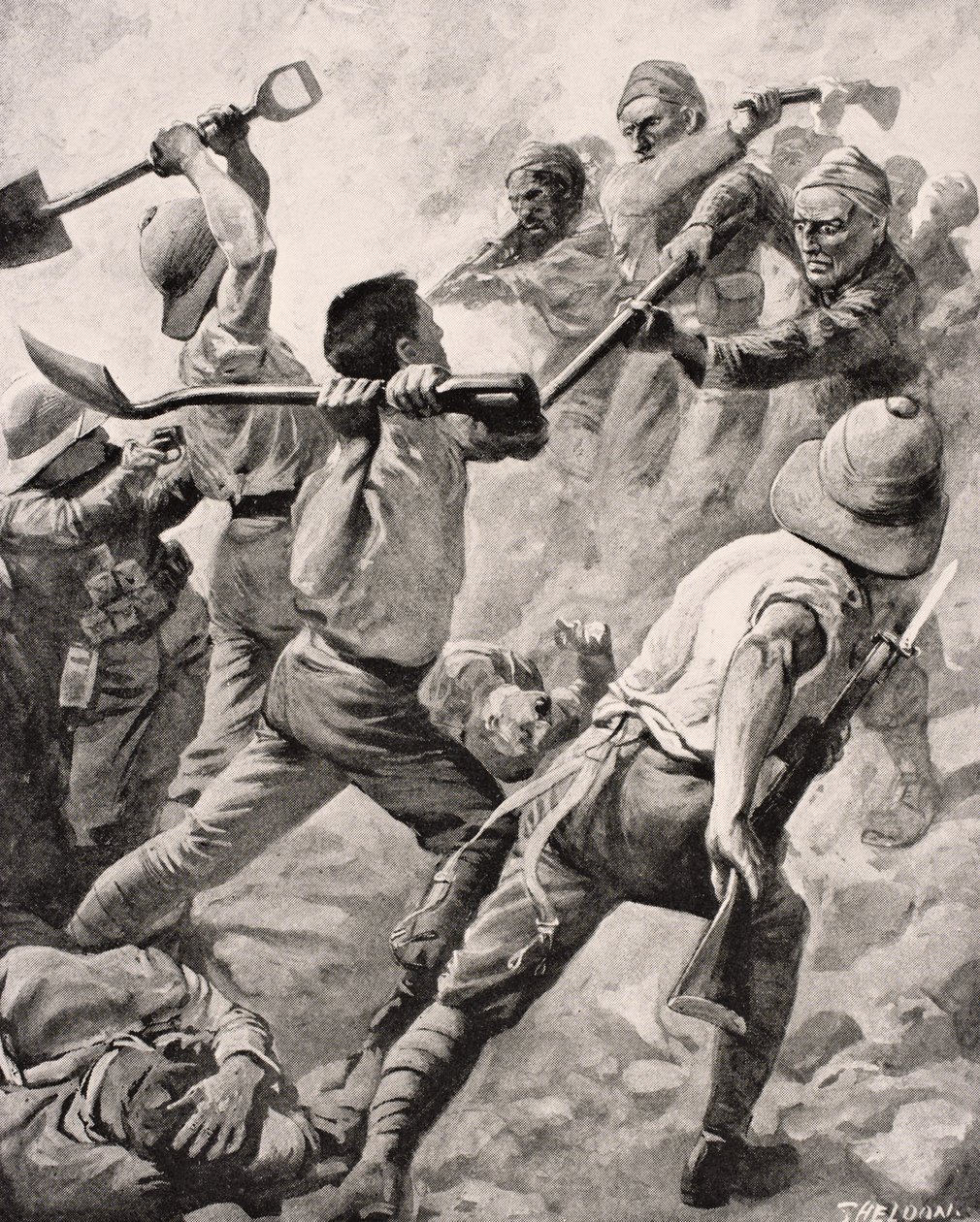 Turkse en Britse soldaten in handgemeen op het Gallipoli-schiereiland Turkije 1915, uit 