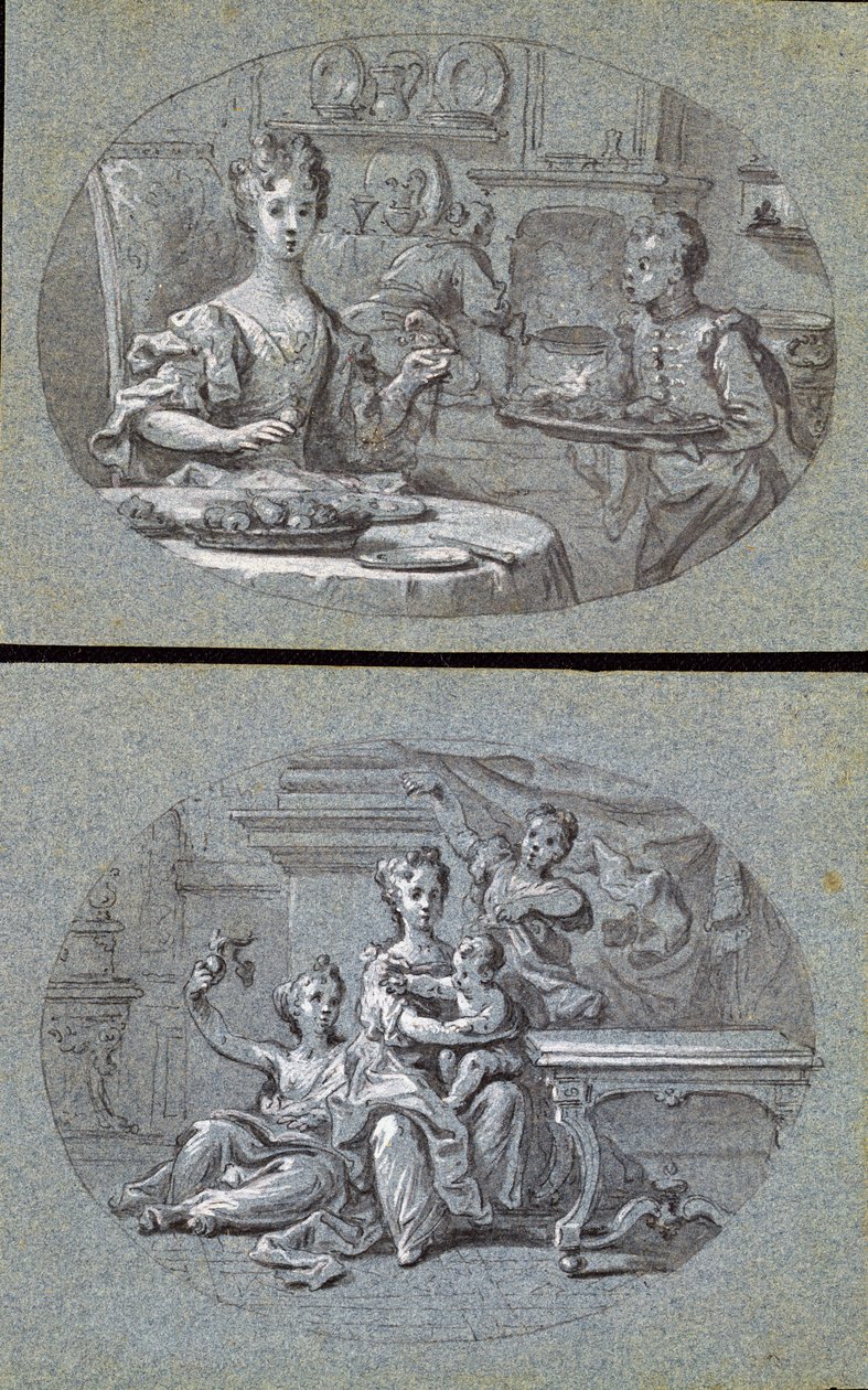 Twee Huiselijke Scènes, ca. 1725 door English School