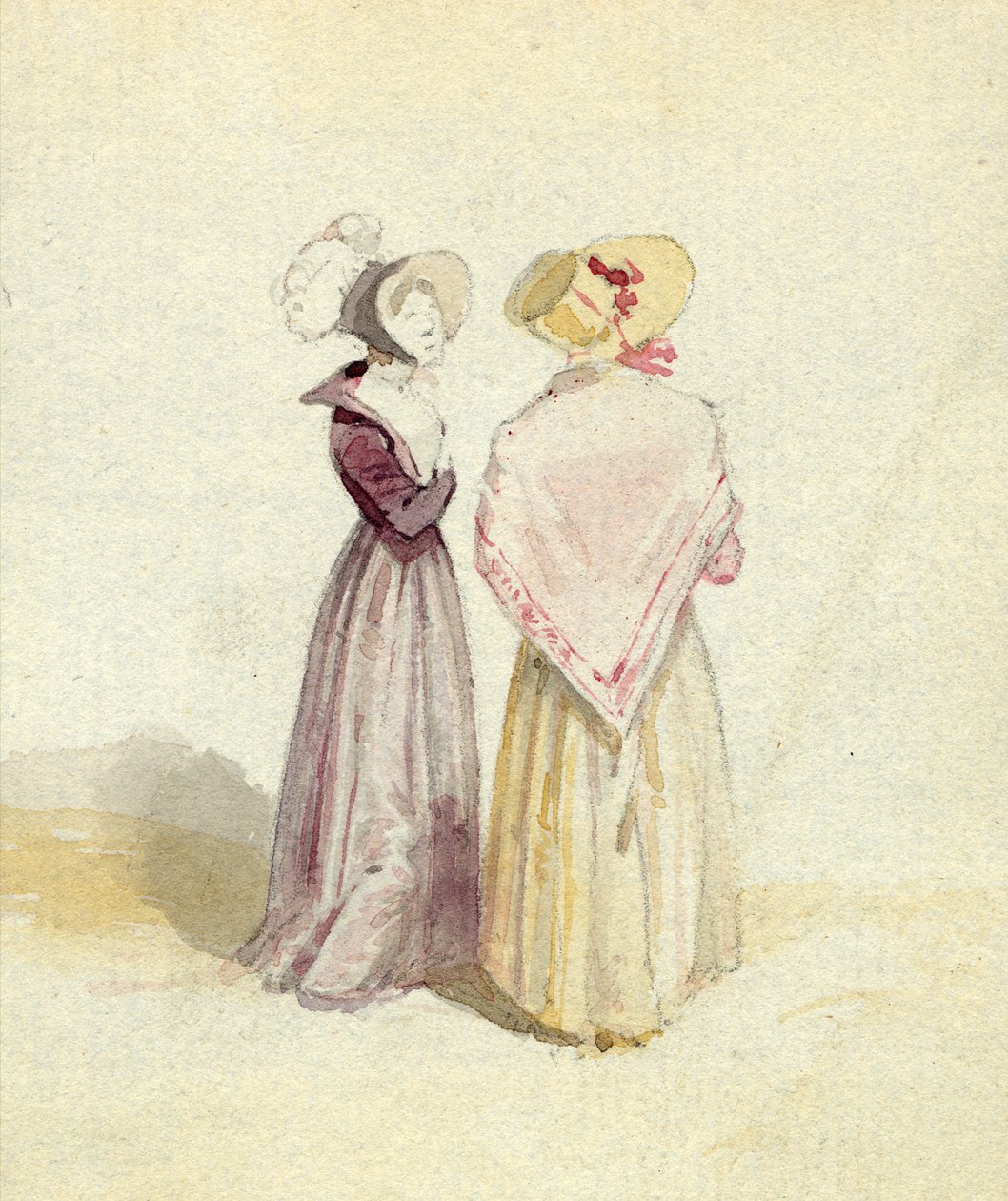 Twee vrouwen met hoeden, ca. 1825 door English School