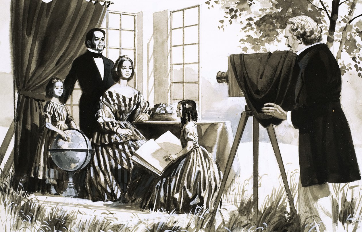 Ongeïdentificeerde familie wordt gefotografeerd door English School