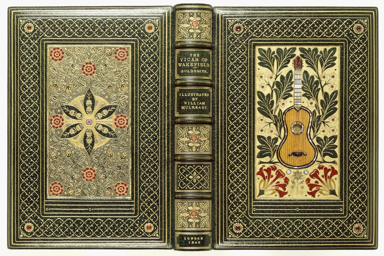 Boven- en onderomslagen, met gitaar- en bloemmotieven, 1843 door English School