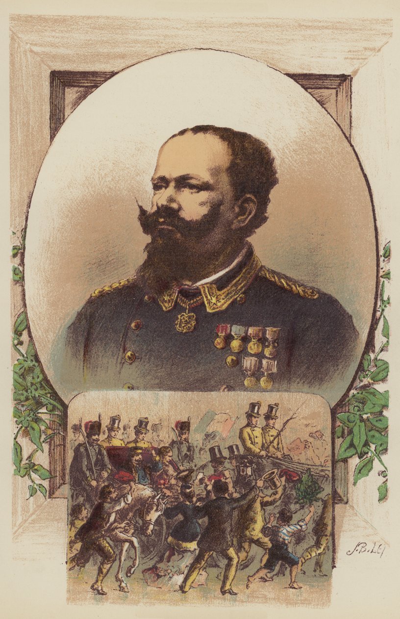 Victor Emmanuel, Garibaldi en de koning in Napels (kleurenlitho) door English School