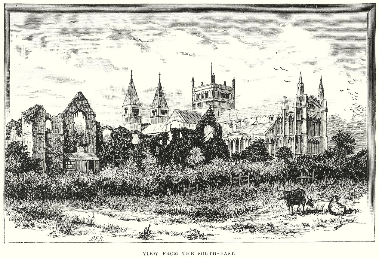 Uitzicht vanuit het zuidoosten (gravure) door English School