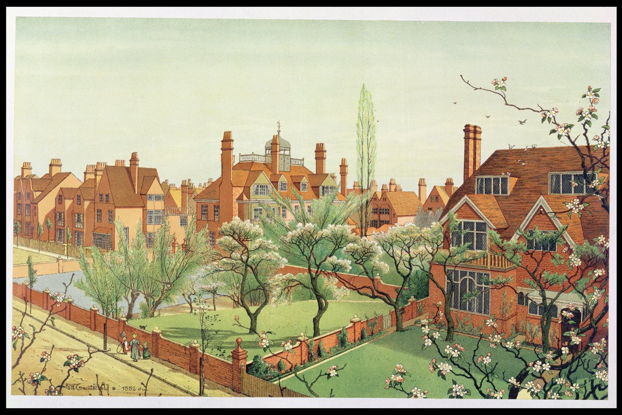 Uitzicht op Bedford Park, 1882 door English School