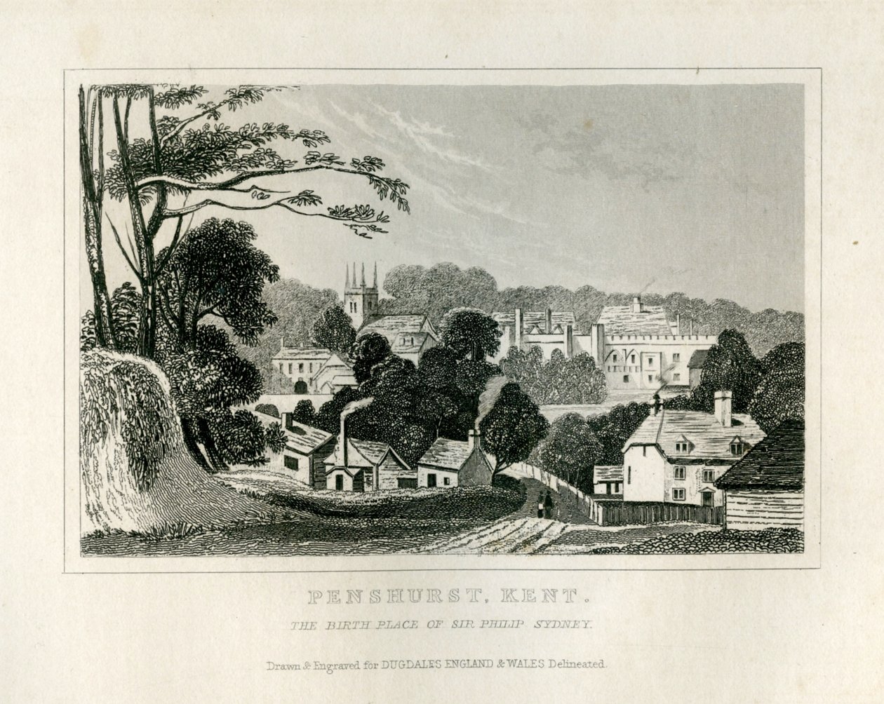 Uitzicht op Penshurst, Kent, ca. 1840 door English School
