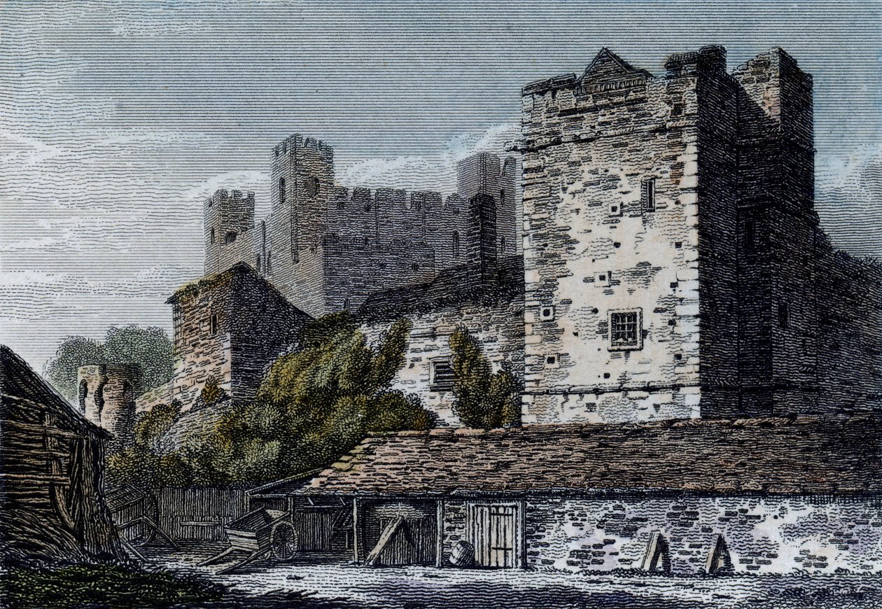 Uitzicht op Rochester Castle, Kent, ca. 1830 door English School