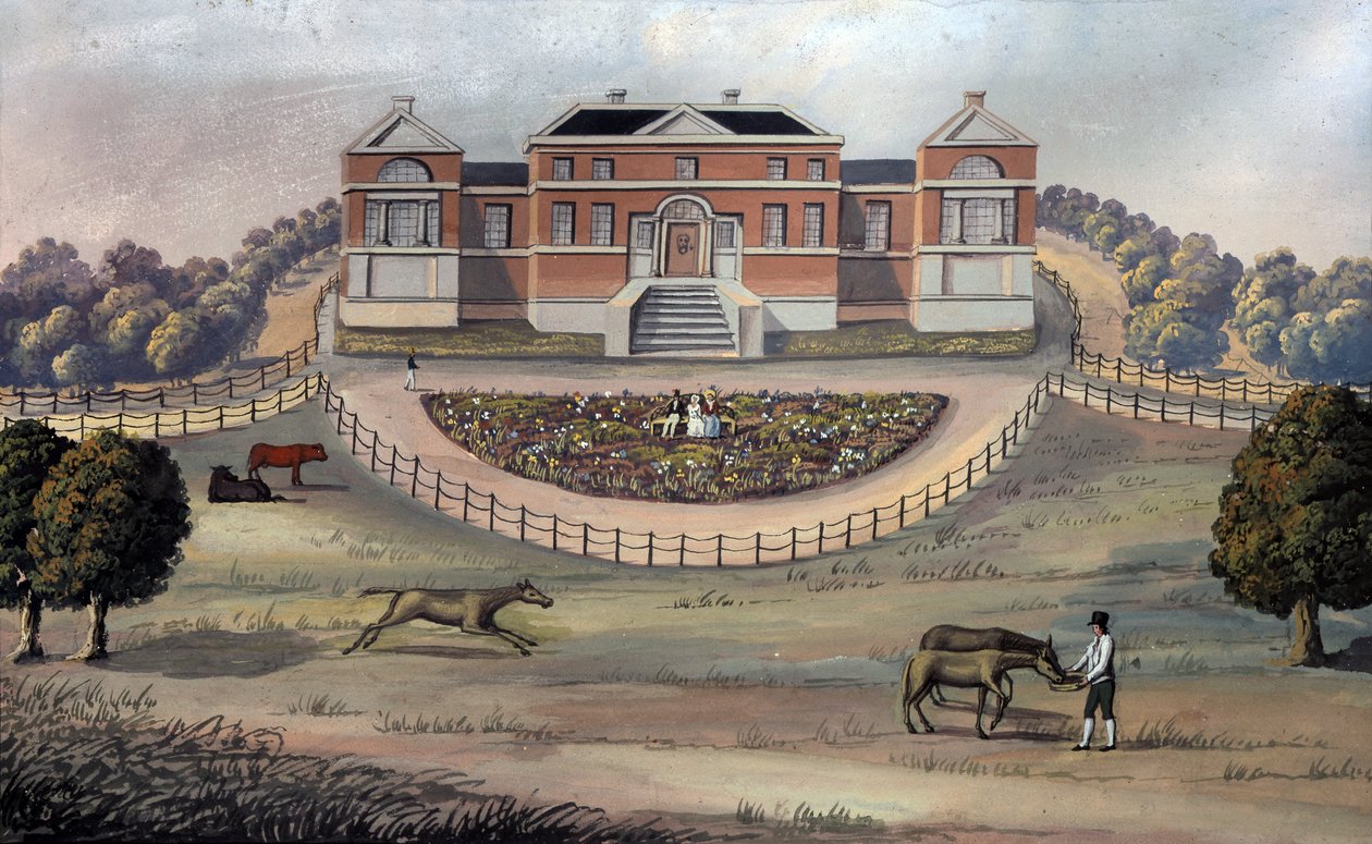 Uitzicht op een landhuis in een park, ca. 1825 door English School