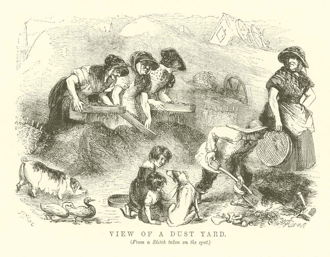 Gezicht op een stofwerf (gravure) door English School