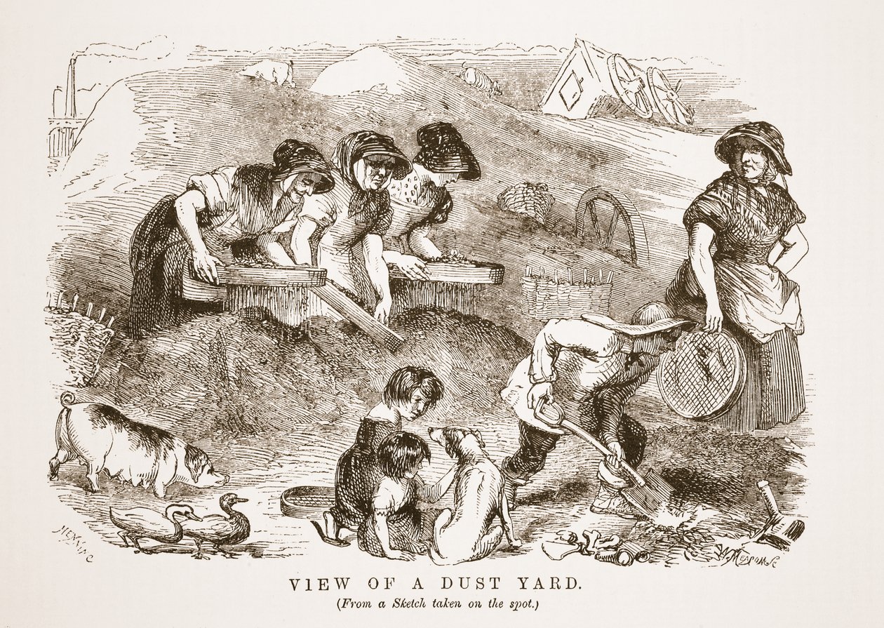 Uitzicht op een Stofwerf, illustratie uit London Labour and London Poor door Henry Mayhew, pub. 1862 door English School