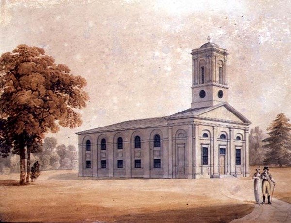 Gezicht op een Neoklassieke Kerk in een Park, ca.1790 door English School