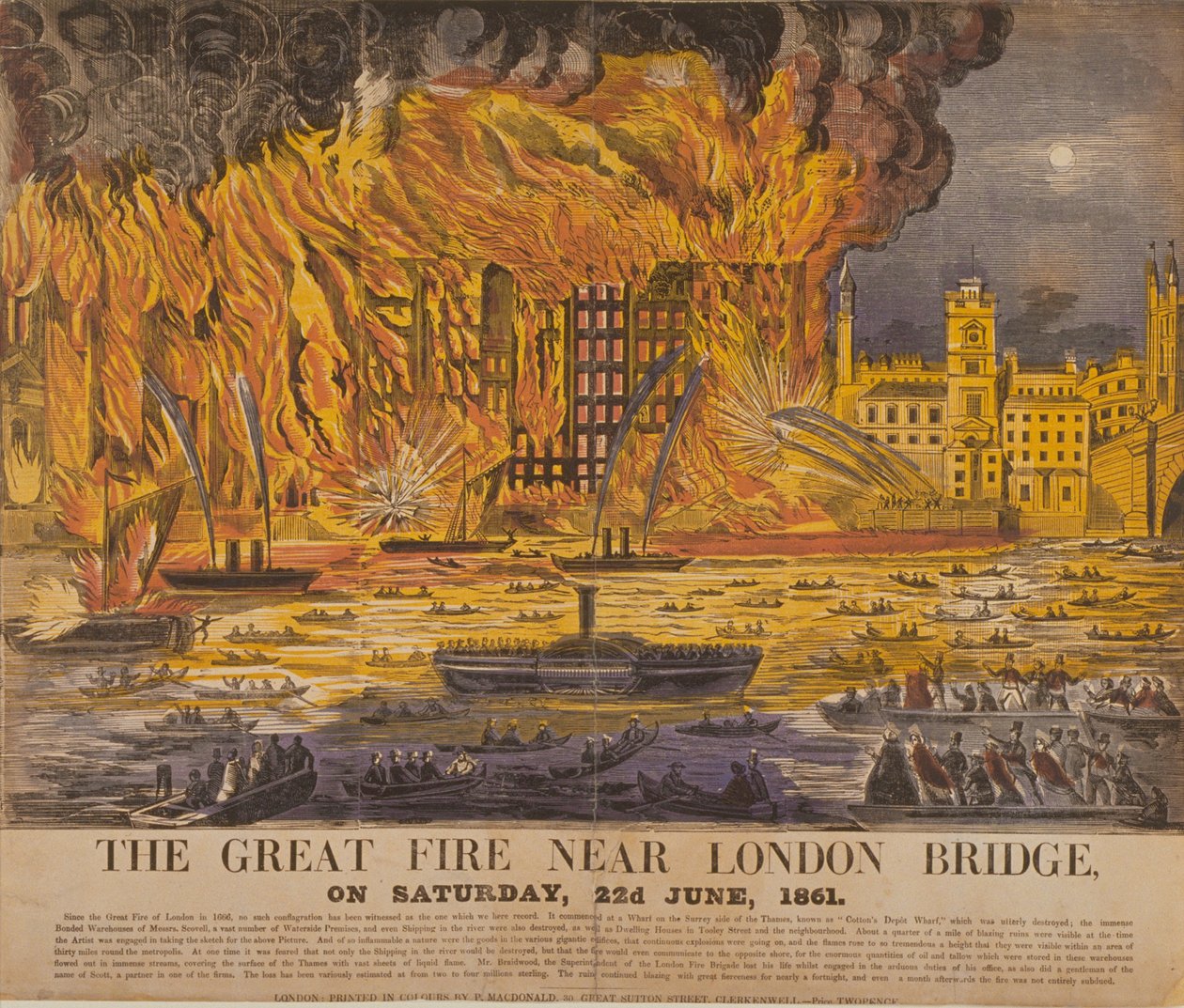 Uitzicht op de Cottons Wharf-brand, 1861 door English School