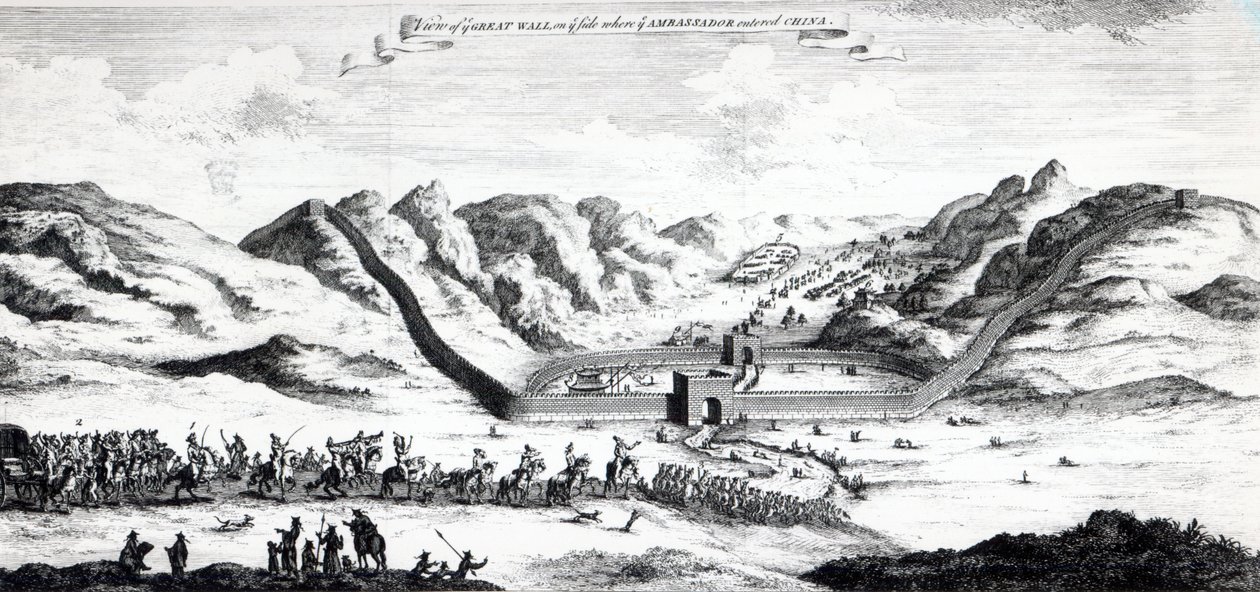 Uitzicht op de Grote Muur aan de kant waar de Ambassadeur China binnenkwam, uit 