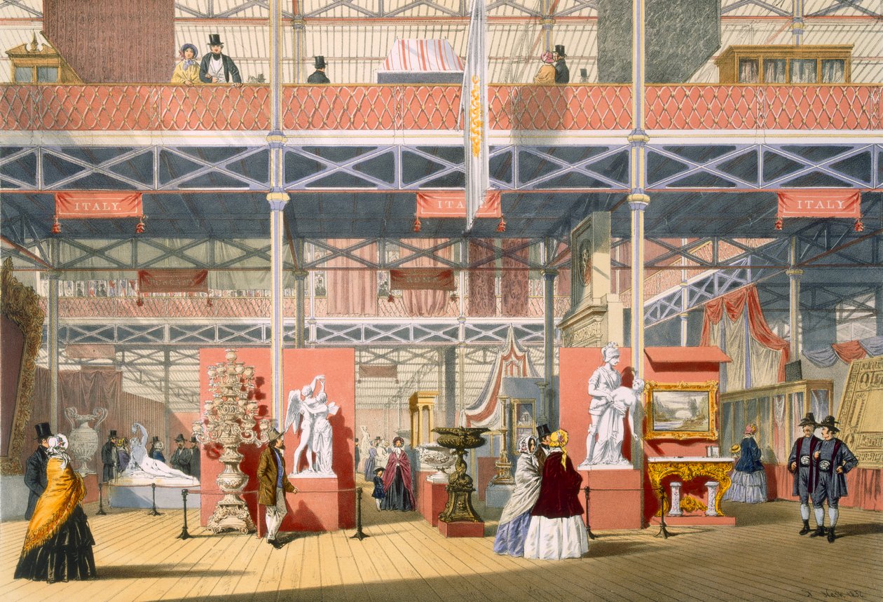 Uitzicht op de Italiaanse sectie van de Grote Tentoonstelling van 1851, uit Dickinsons Comprehensive Pictures door English School