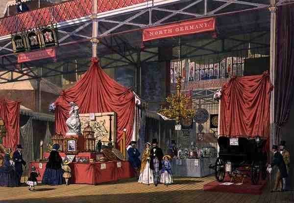 Uitzicht op de Klier en Zonen muziekinstrumentenstand, in de Noord-Duitse sectie van de Grote Tentoonstelling van 1851, uit Dickinson