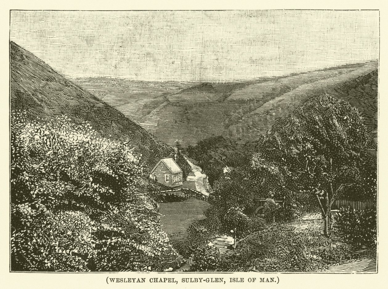Wesleyan Chapel, Sulby-Glen, eiland Man (gravure) door English School