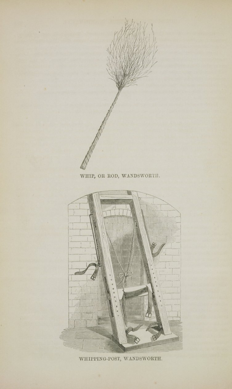Zweep of Stok en Geselpaal in Wandsworth, uit The Criminal Prisons of London and Scenes of Prison Life door Henry Mayhew (1812-87) en John Binny, 1862 door English School