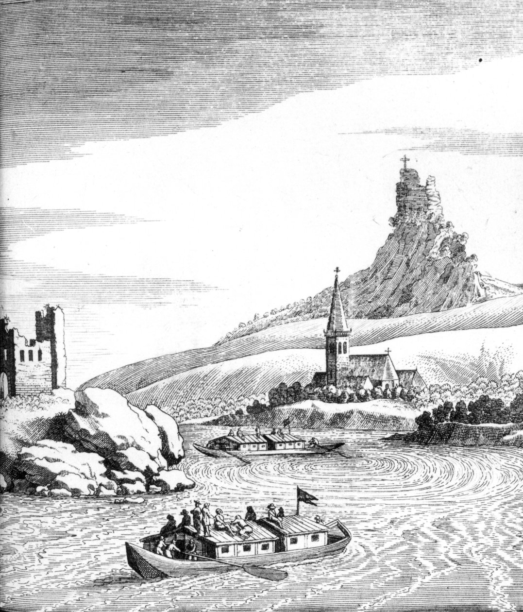 Draaikolk in de Donau, uit An Account of Several Travels door Edward Browne, gepubliceerd in 1677 door English School