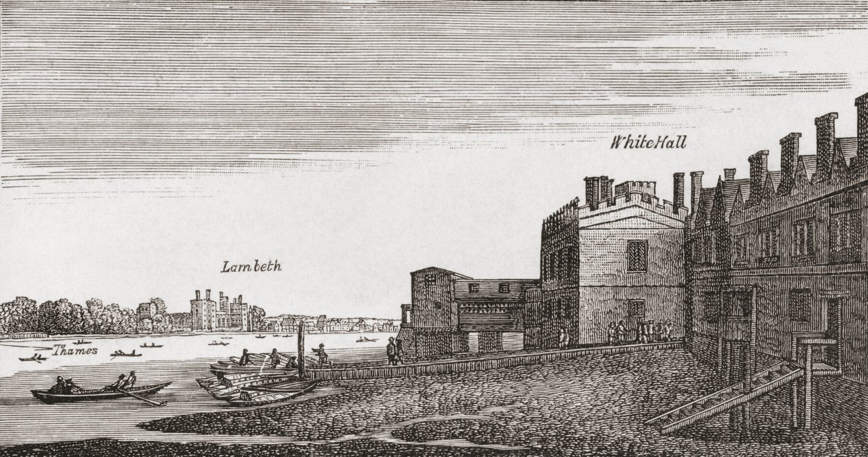 Whitehall, Londen, zoals het was in de 18e eeuw, uit 