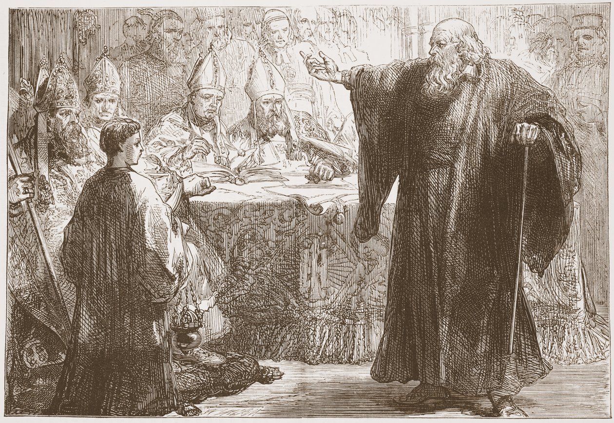 Wicliffe voor de synode in Oxford, illustratie uit The History of Protestantism door James Aitken Wylie (1808-1890), gepubliceerd 1878 door English School