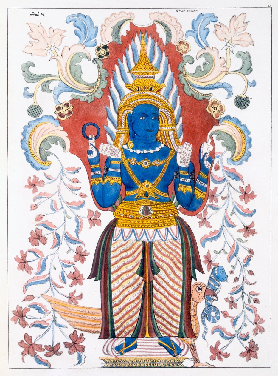 Wiebesana Dewa Raja, de Vier Heuvelwachters, uit De Geschiedenis en Doctrine van het Boeddhisme door Edward Upham, 1829 door English School