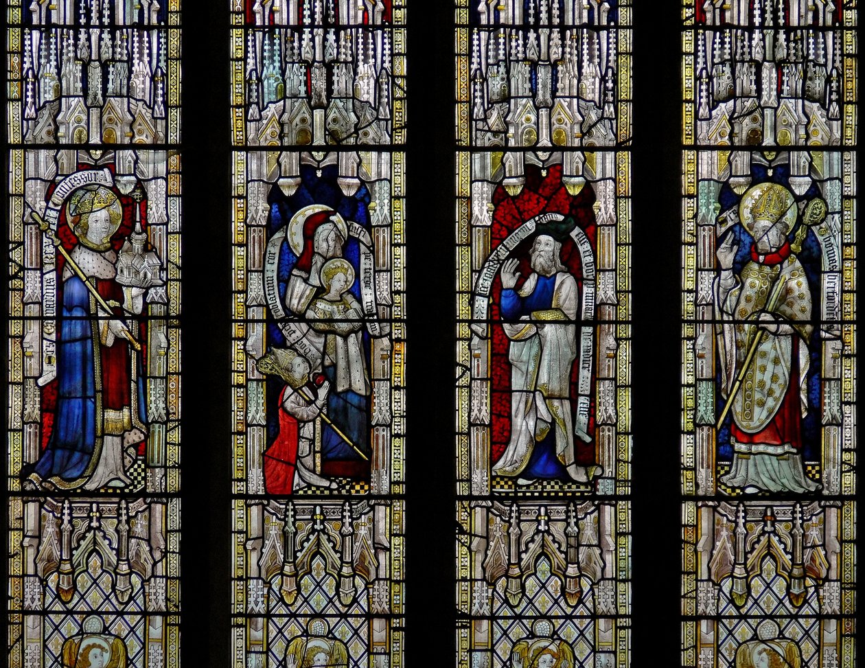 Raam Ew met St. Ethelbert, St. Anna en de Maagd, Joachim, St. Thomas van Hereford door English School