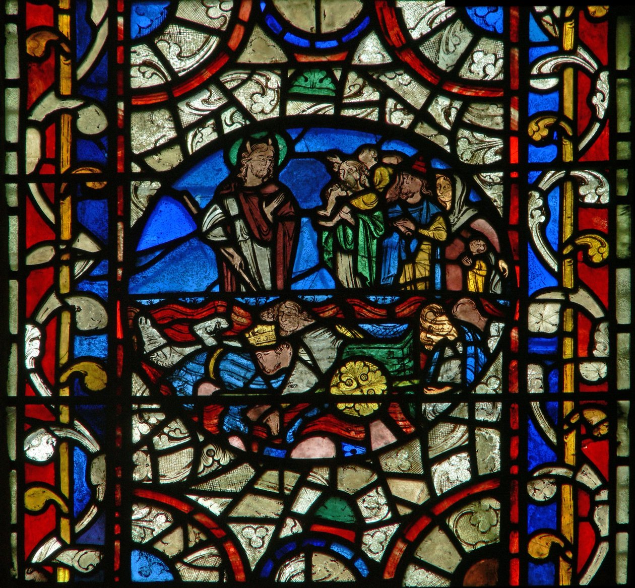 Raam n.II met Mozes; het leger van de farao verdrinkt in de Rode Zee door English School