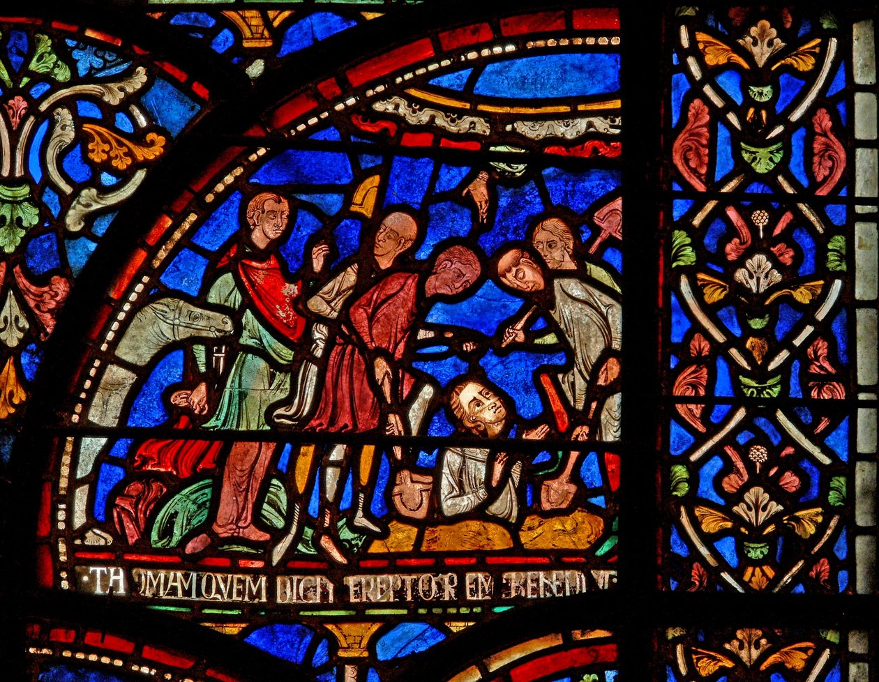 Een scène uit een St. Thomas Becket wonderraam: William van Gloucester begraven en opgegraven door English School