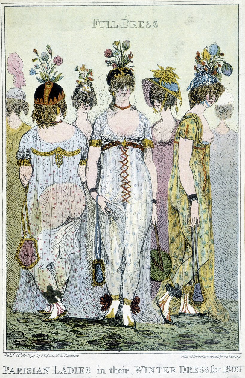 Prachtig: Parijse vrouwen in hun winterkleding voor 1800, Engelse karikatuur. door English School