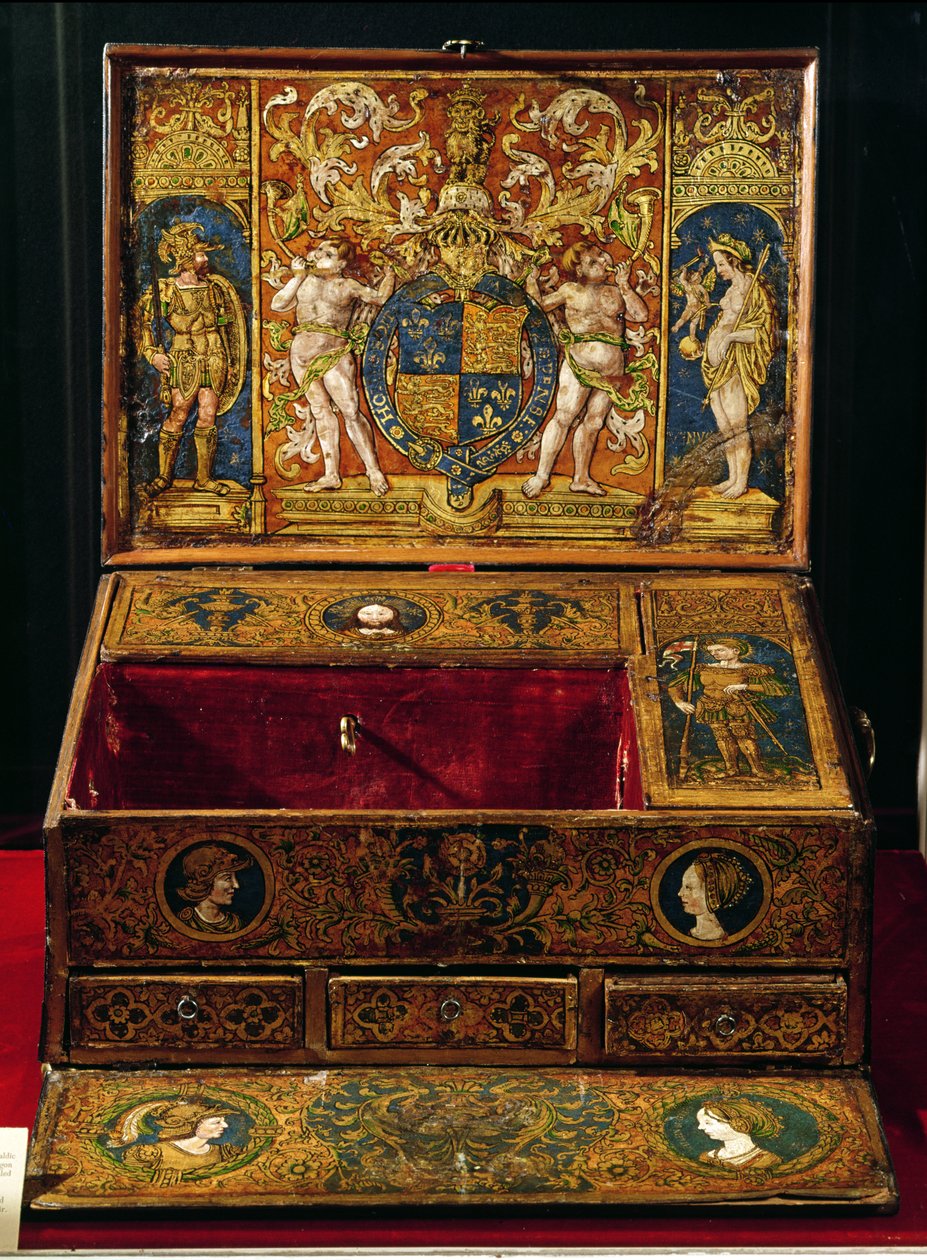Schrijfdoos of bureautafel, waarschijnlijk geschilderd door Lucas Hornebolte (ca. 1492-1544) ca. 1525-27 door English School