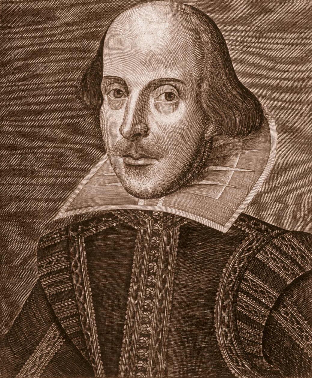 Portret van William Shakespeare, gegraveerd door Martin Droeshout (ca. 1560-ca. 1642), 1623 door English School English School