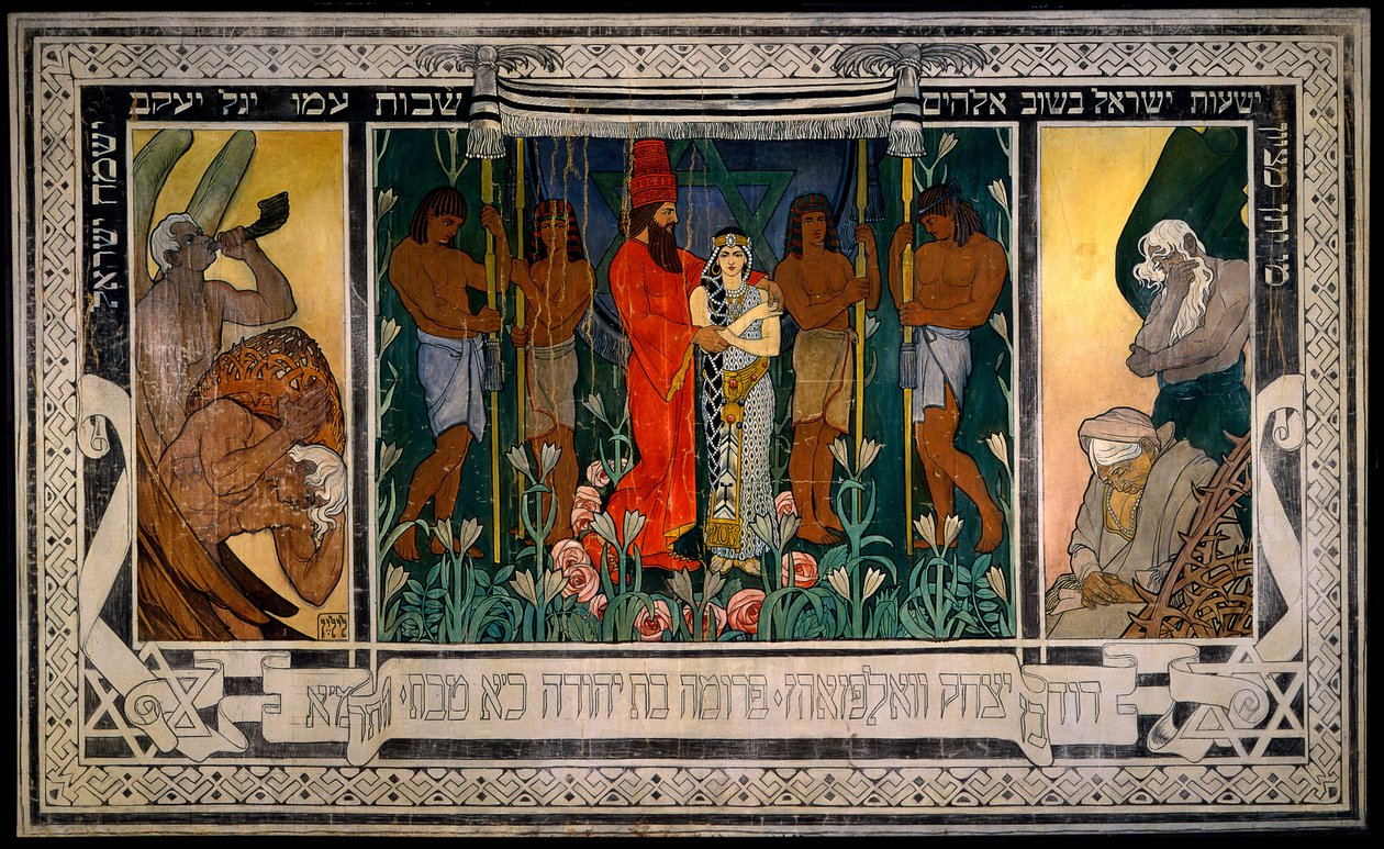 Een Allegorische Bruiloft - Schets voor een tapijt gewijd aan de heer en mevrouw David Wolffsohn Drieluik (van... door Ephraim Moses Lilien