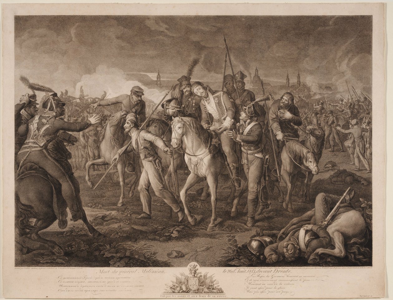 Dood van generaal Aleksey Melissino op 26 augustus 1813, 1813 door Ephraim Gottlieb Krüger