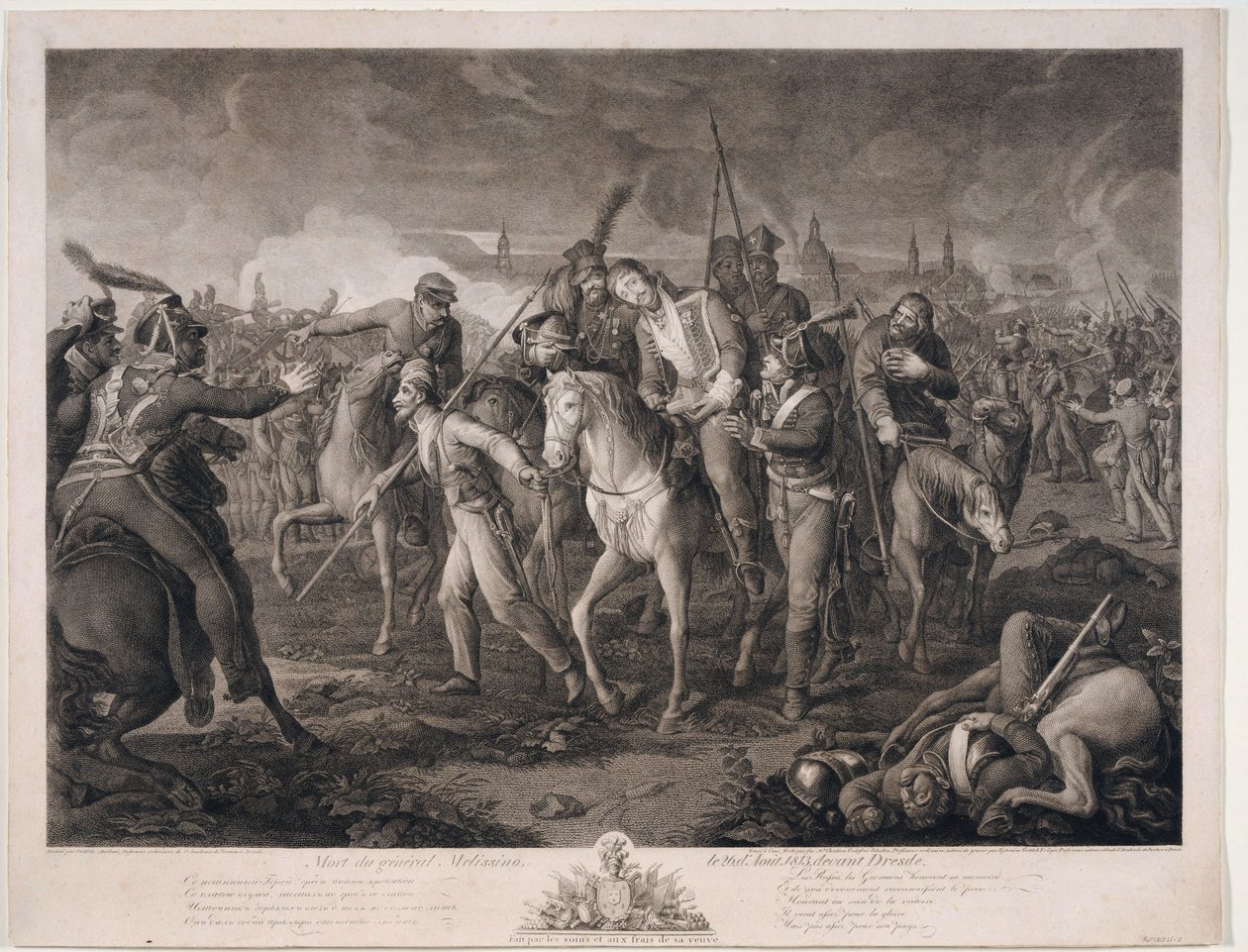Dood van generaal Aleksey Melissino op 26 augustus 1813 door Ephraim Gottlieb Krüger