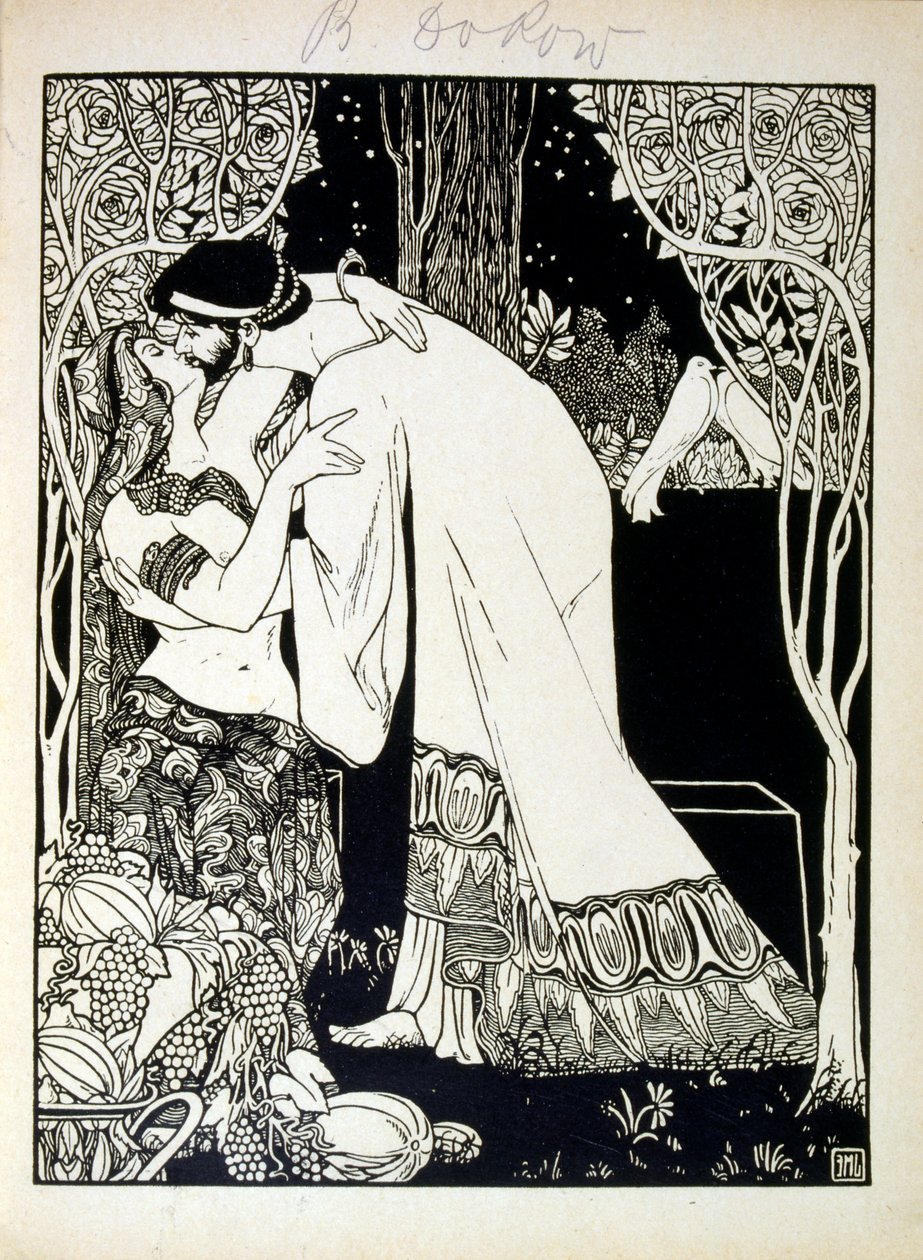 Salomo en Sheba, uit het boek Juda geïllustreerd door Ephraim Moses Lilien (1874-1925). Lilien wordt beschouwd als de vader van de zionistische iconografie, gecreëerd in de Jugendstil (Duitse art nouveau) stijl. Hij illustreerde 