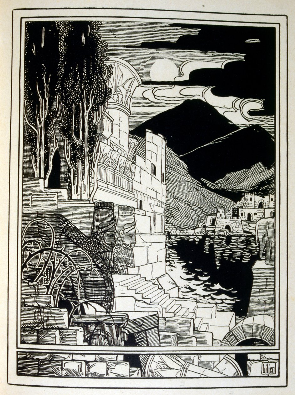 De ruïnes van Sodom, uit het boek Juda geïllustreerd door Ephraim Moses Lilien (1874-1925). Lilien wordt beschouwd als de vader van de zionistische iconografie, gecreëerd in de Jugendstil (Duitse art nouveau) stijl. Hij illustreerde 