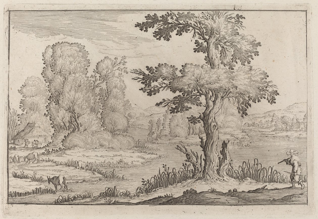 Herder en koeien die een rivier oversteken door Ercole Bazicaluva
