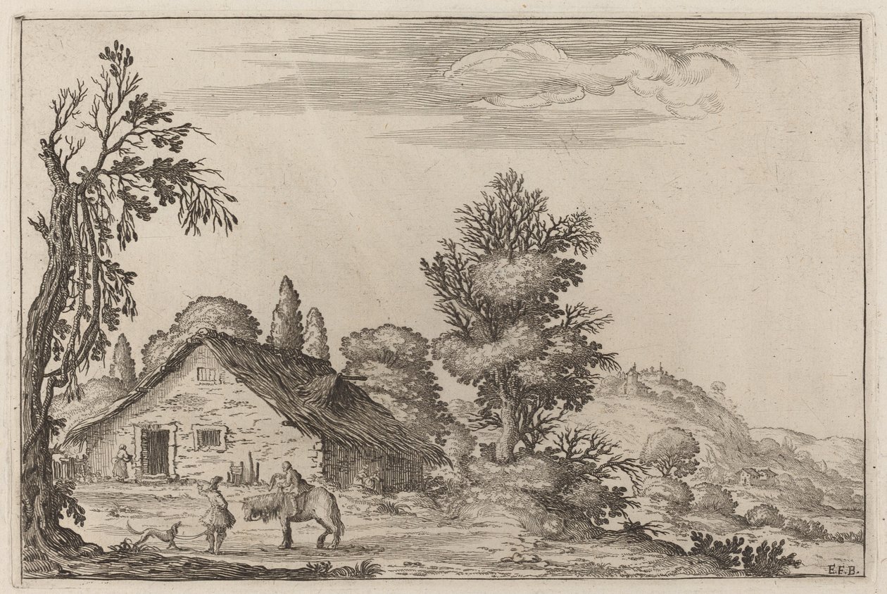 Landschap met een reiziger voor een huisje door Ercole Bazicaluva